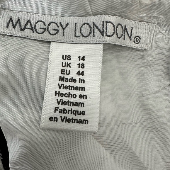 Maggy London Black, White, Purple Ombré A-line Midi Dress Halter Neckline (878) - Picture 15 of 17